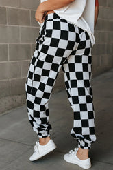 Checkered Elastic Waist Joggers OutfitFlow
